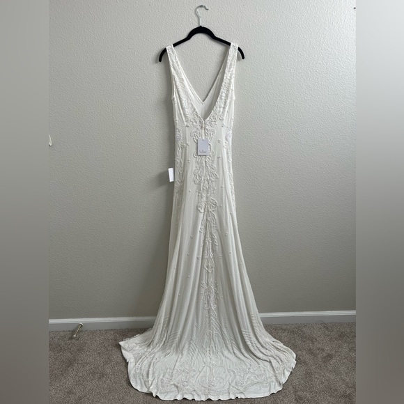 NWT Lulus Passionate Romance White Beaded Sequin Mermaid Maxi Wedding Dress SM - Picture 9 of 12